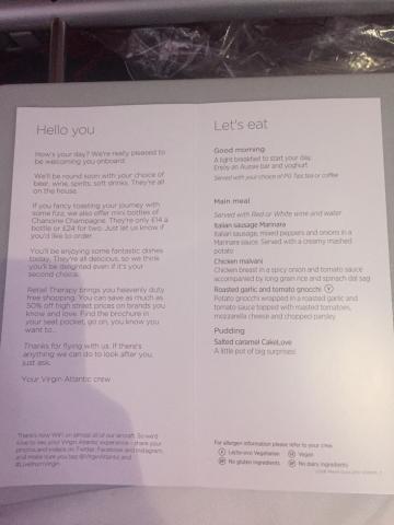 Virgin Menu BOS - LHR