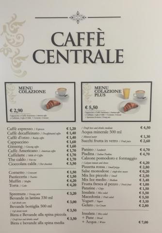Food options available at Caffe Central