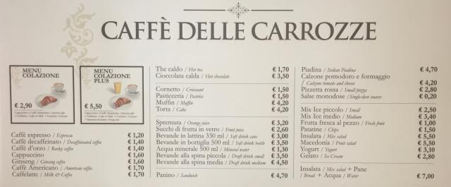 Food options available at Caffe Delle Carrozze